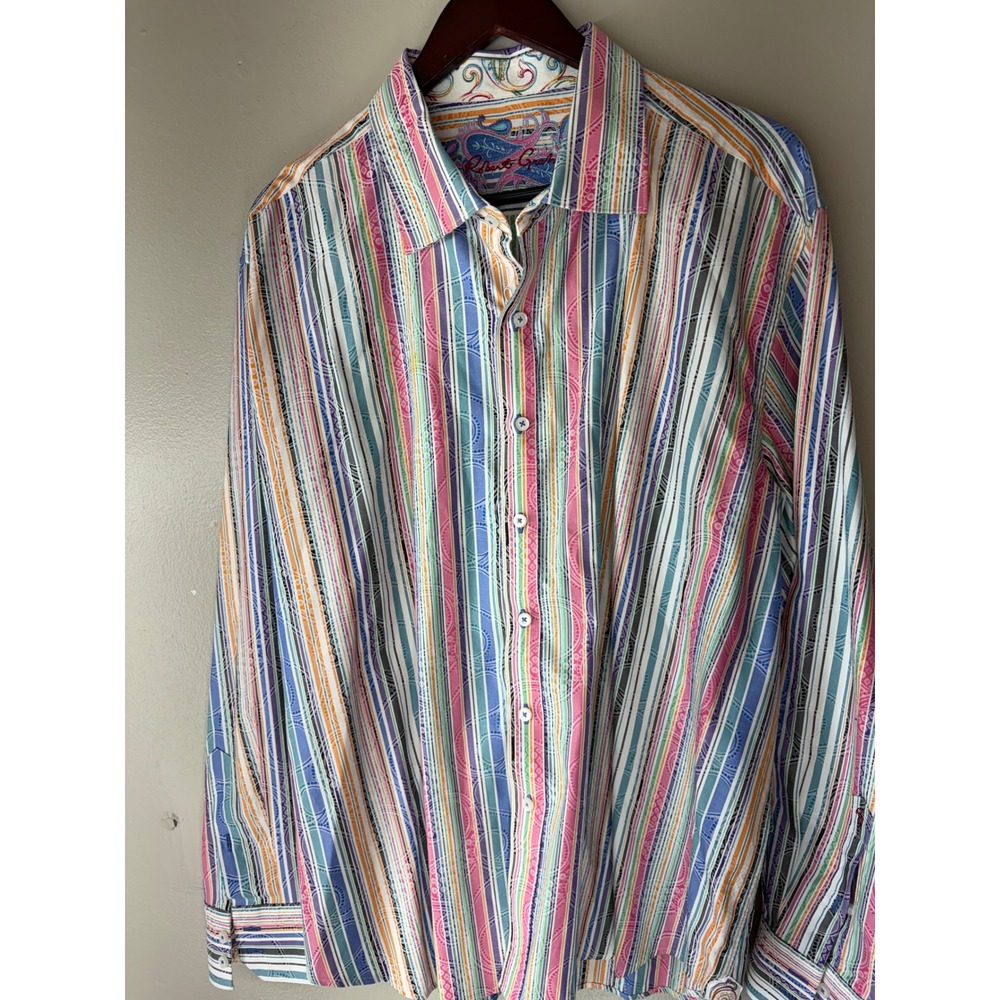 Robert Graham Mens 4XL Classic Fit Multi Color Stripe Paisley Button Down Shirt